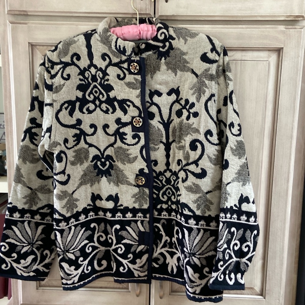 Vintage Flashback jacket tan beige black sz M tapestry